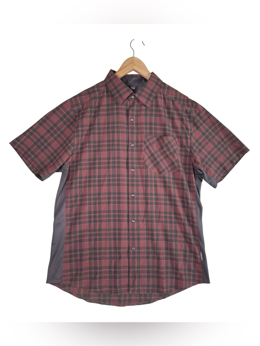 Club Ride Detour Shirt Pearl Snap Wood Rose Plaid Short Sleeve Men's Size Medium